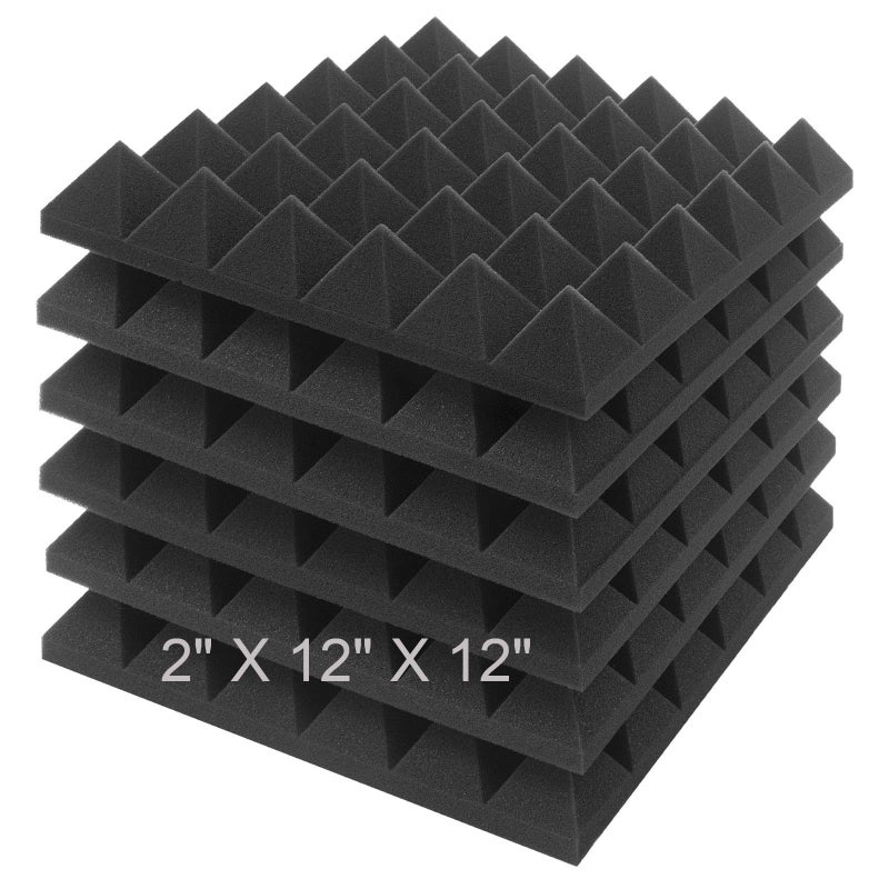 JBER Acoustic Sound Foam Panels, 6 Pack 2" X 12" X 12" Charcoal Soundproofing Treatment Studio Wall Padding Sound Absorbing Fireproof Pyramid Black Wall Panelâ€¦ - Image 1